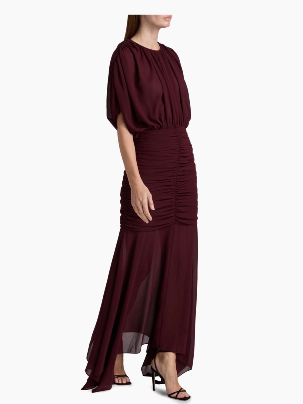 Ronny Kobo Collection Burgundy Ruched Maxi Dress